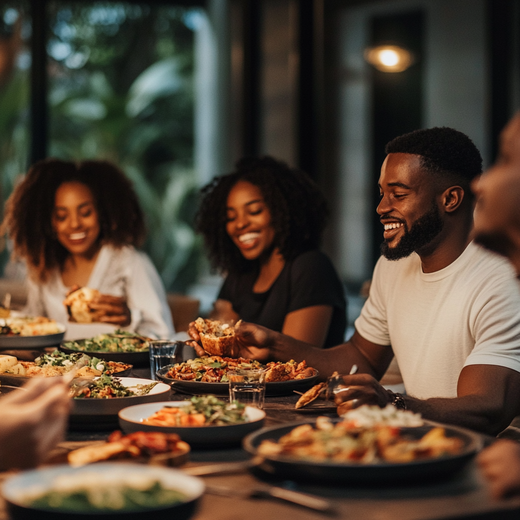 u5933879981_black_group_sit_at_atable_eating_food_--v_6.1_531134b5-590b-4f6a-9006-8dc765d4d12c_0